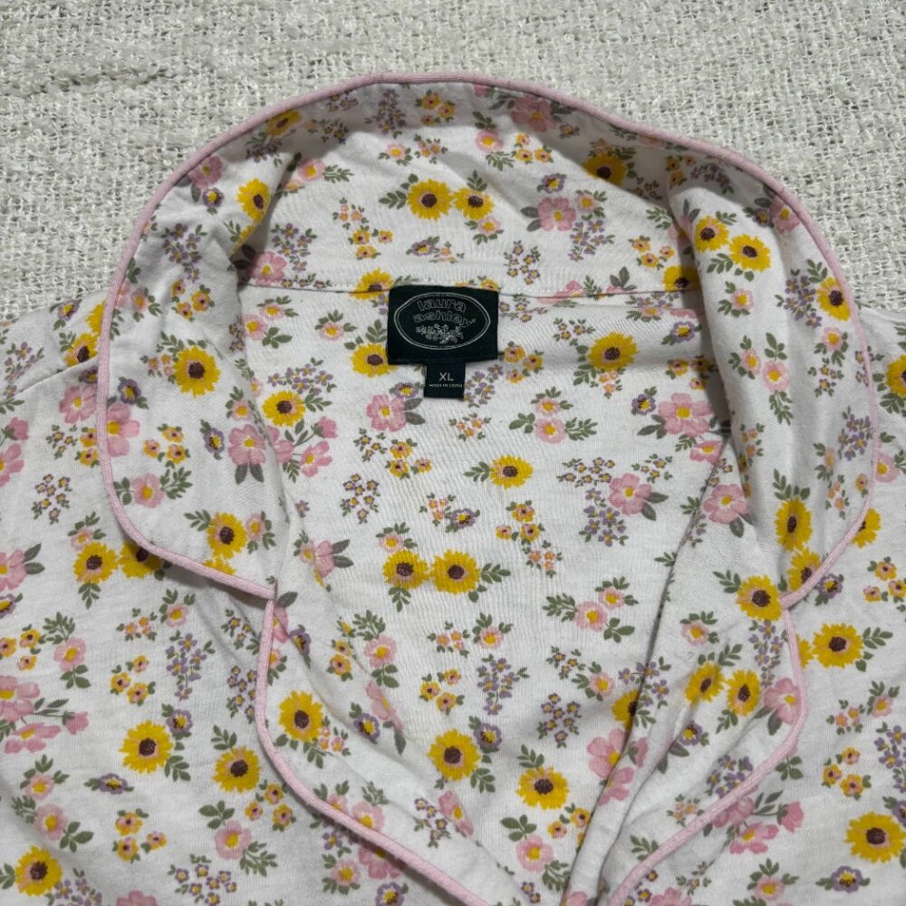 laura ashley white floral pajama set‎ shorts & top cottagecore coquette collar - Picture 3 of 9